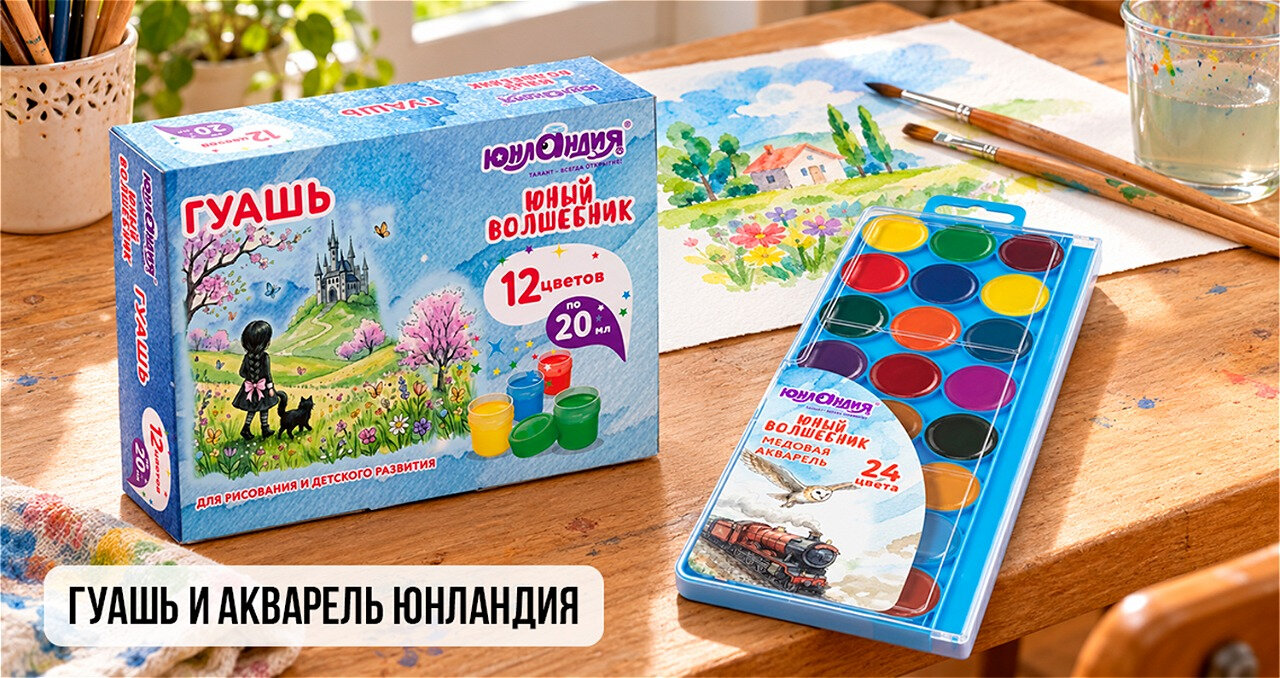 Краски акварельные и гуашь ЮНЛАНДИЯ