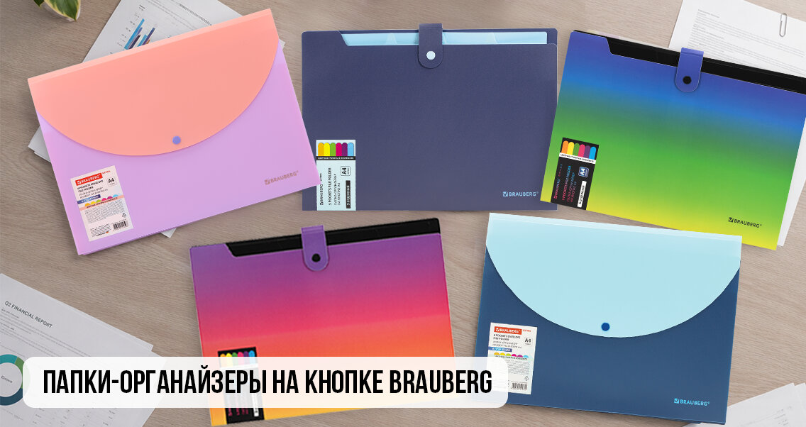 Папки-органайзеры на кнопке BRAUBERG